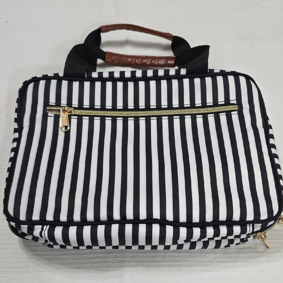Unbranded Handbags - Striped Black White Women's Travel Cosmetic Toiletry Bag Multi-compatment Hangs